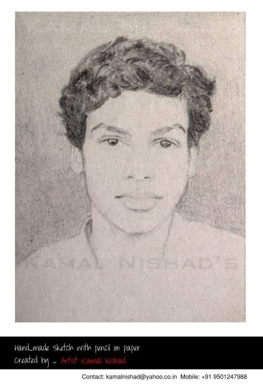 Self Portrait - Pencil &amp; Charcoal Sketch on Paper by Artist Kamal Nishad artistkamalnishad@gmail.com +91 9501247988